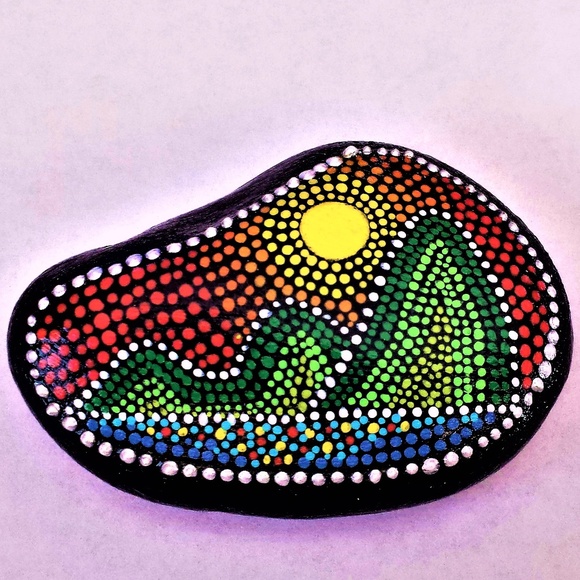 Sherry Moss Other - NEW Hand Painted Landscape Scene Mandala Stone